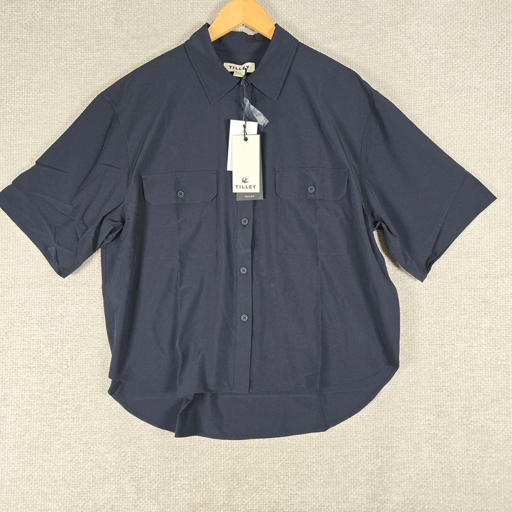 Tilley Tech Navy Blue Short Sleeve Button Up Utility Shirt W07WT2028 L